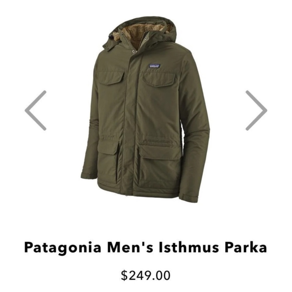 Patagonia men’s isthmus parka jacket. winter coat